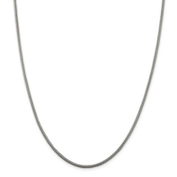 2mm, Sterling Silver Fancy Round Box Chain Necklace, 18 Inch